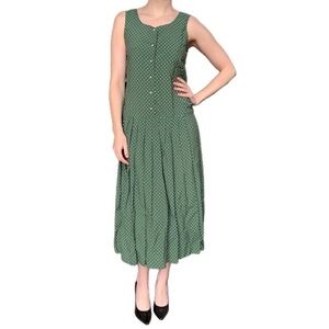 Vintage 90s San Francisco Polka Dot Button Front Drop Waist Midi Dress